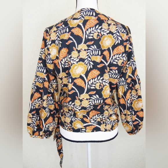 Faherty Seraphina Wrap Blouse Black Avignon Floral Size L - Picture 5 of 8